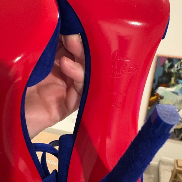 Christian Louboutin Astrida Bride Blue Suede Ankle Strap Heels - Picture 3 of 4